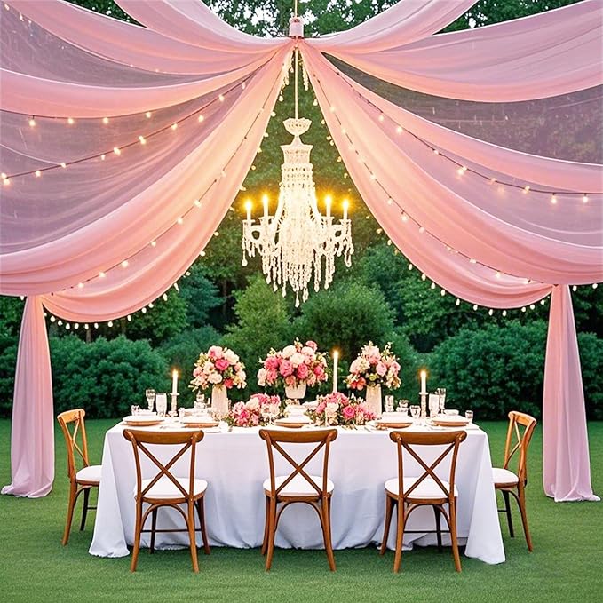 FUHSY 4 Panels Dusty Rose Ceiling Drapes - Image 4