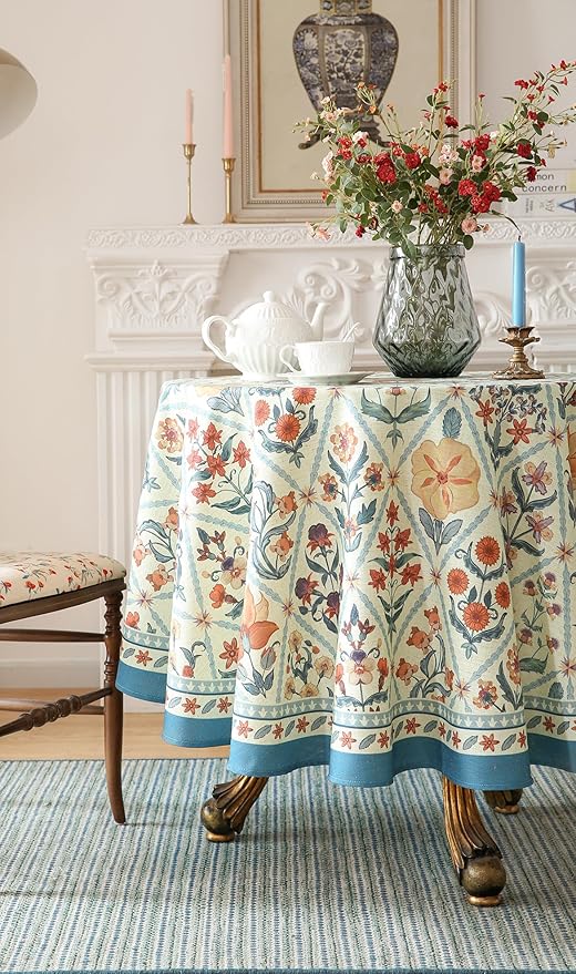 ISAENNE Designer Linen Elegant Round Tablecloth, Colorful Floral Bohemian Table - Image 8