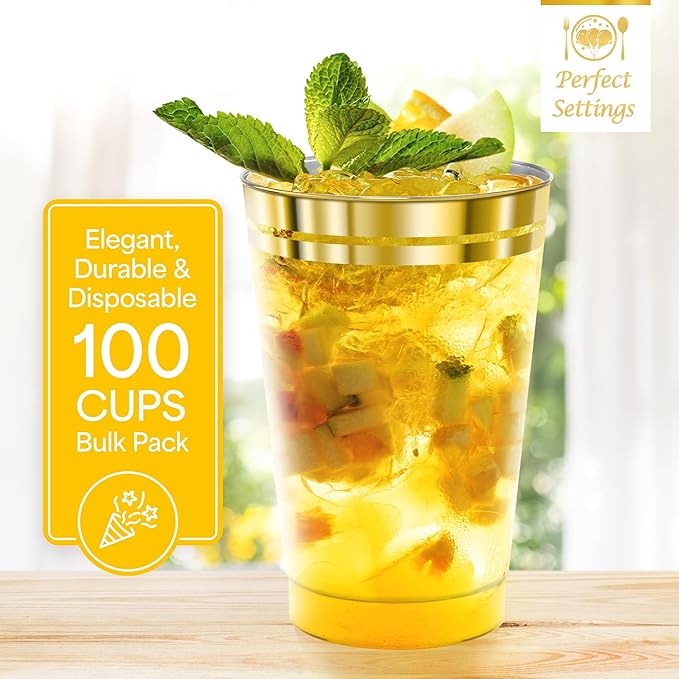 Perfect Settings Premium Double Gold Rimmed Disposable Plastic Cups, Durable - Image 5