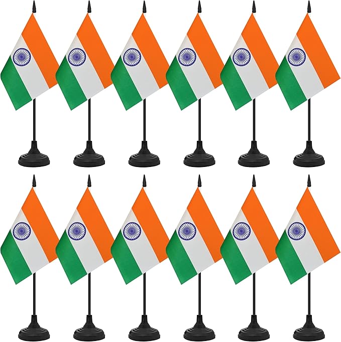 12 Pack India Desk Flag Set, Indian Table Office Flag, Small Miniature Desktop by Unknown
