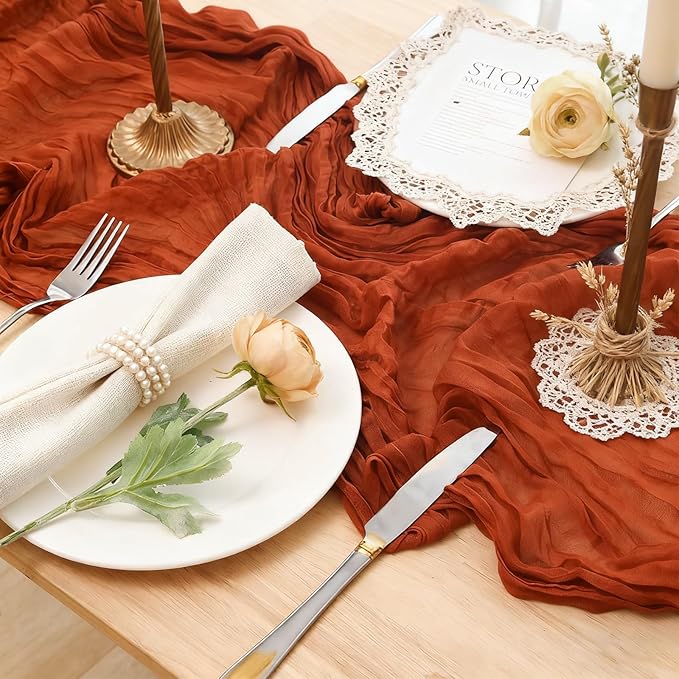 6 Pack Terracotta Cheesecloth Table Runner 23x120 inch Rustic Boho Gauze Table - Image 2