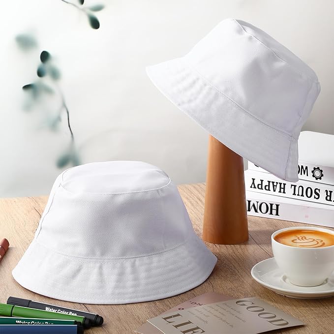 DIY Kid Bucket Hat White Creative Painting Blank Cap Bulk Cotton Polyester Sun - Image 3