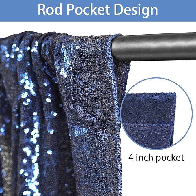 Hahuho Navy Sequin Backdrop Curtain, Party Decoration（4 Panels, 2FT x 8FT - Image 2