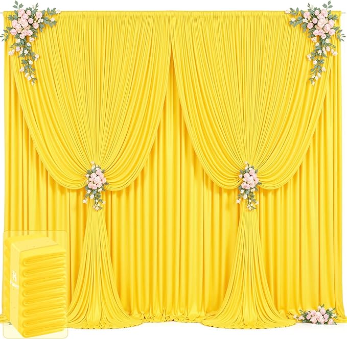 40ft x 12ft Yellow Backdrop Curtains Wrinkle Free Backdrop Curtain by Tao-GePartyDecorations