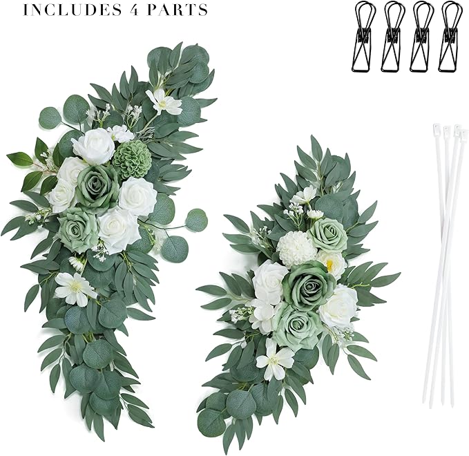 Artificial Sage Green Wedding Arch Flowers Swags Set of 2 - Image 5