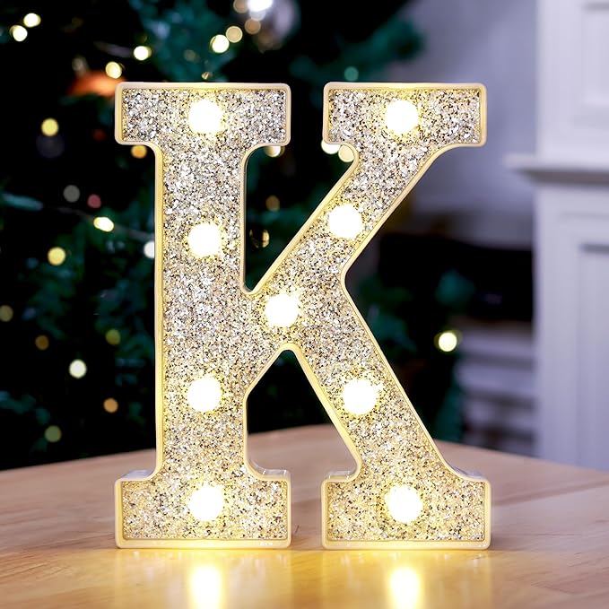 Marquee Light Up Letters, Glitter Silver LED Letter Lights Battery Powered by TEHIBIEN