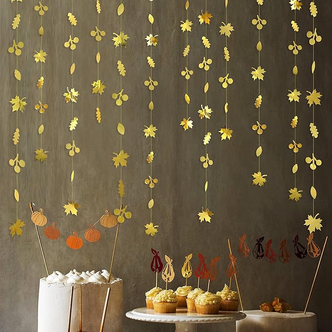 52Ft Fall Party Decorations Gold Fall Maple Leaf Paper Garlands Streamer Autumn - Image 6