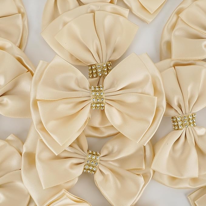 Champagne Gold Ribbon Bow 4'' Premade Satin Bows, Gift Bows - Image 4