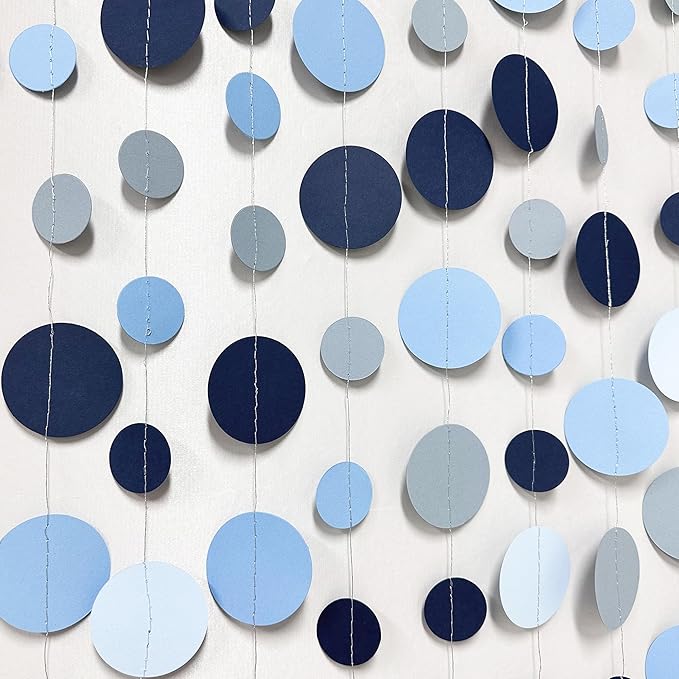 Dusty Blue Party Decorations Navy Blue Circle Dots Garland Gray Blue Hanging - Image 4