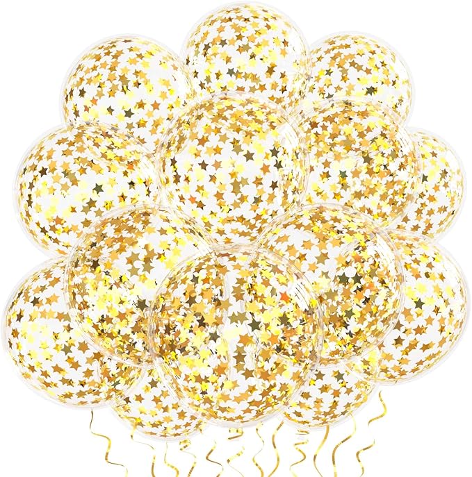 VHUWE 25 Pcs Gold Star Confetti Balloons, 12 Inch Clear Latex Balloon by VHUWE