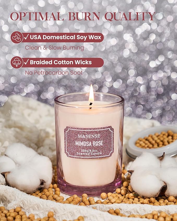 M&SENSE Rose Scented Candles, Classic Size 8.8 oz Glitter Jar Candles, Holiday - Image 3