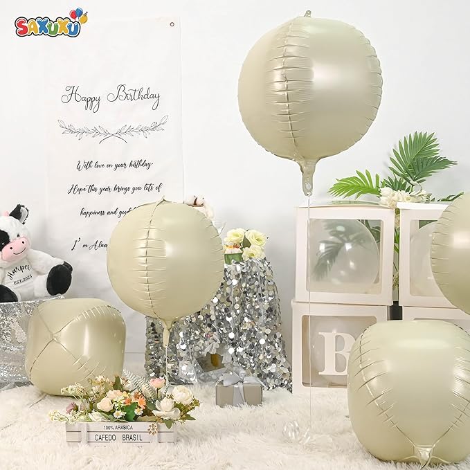 Beige Giant Foil Balloons, 22 Inch Big Round Foil Balloon - Image 2
