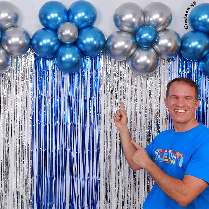 CANREVEL 2 Pack 3.3x8.2 Feet Dark Blue Foil Fringe Backdrop Curtains, Tinsel - Image 9