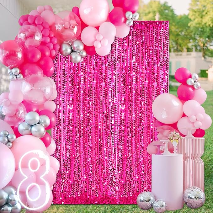 18mm Glitter Payette Backdrop 2 Panels 4ftx8ft Hot Pink Sequin Drapes Panels - Image 6