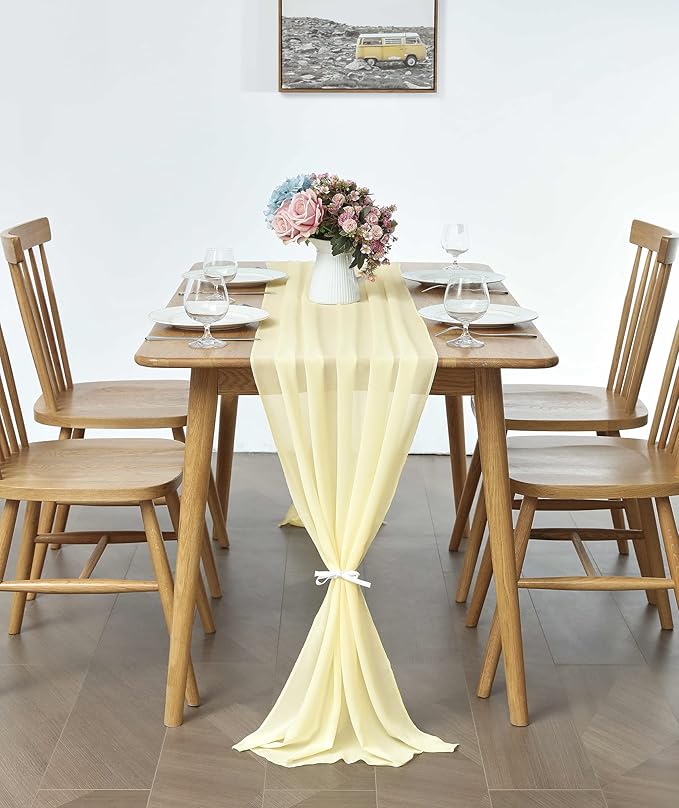 5 Pack 10Ft Light Yellow Chiffon Table Runner Sheer 29x120 Inch - Image 5