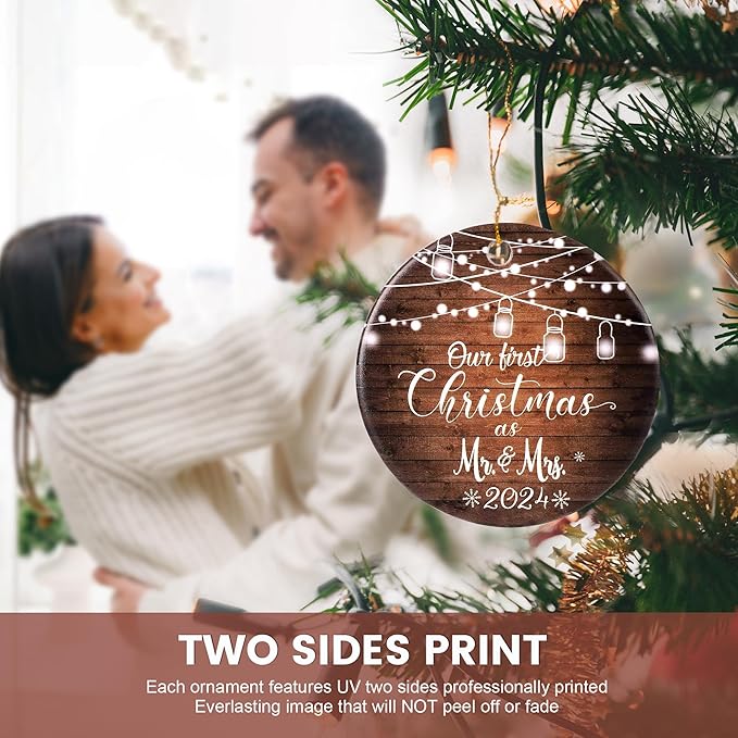 First Christmas Married Ornament 2024, Mr and Mrs Gifts, Wedding Gifts - Image 4