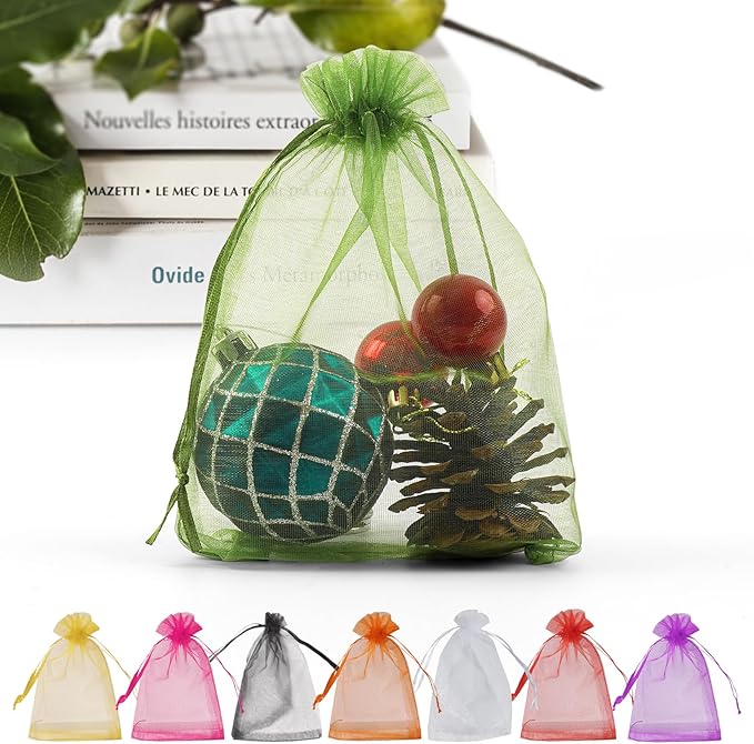 ANZNKU 100 Pack Green Organza Bags 4 x 6 inch Premium Sheer Drawstring Small by ANZNKU