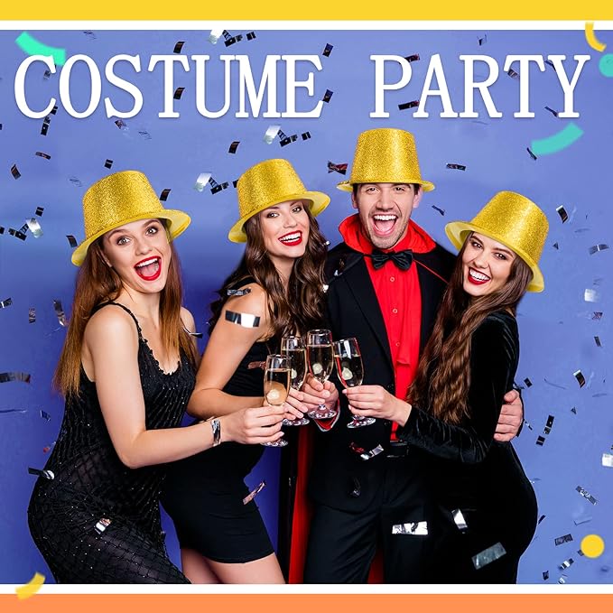 Hillban 12 Pcs Top Hats Halloween Glitter Plastic Retro Disco Party Hats - Image 6