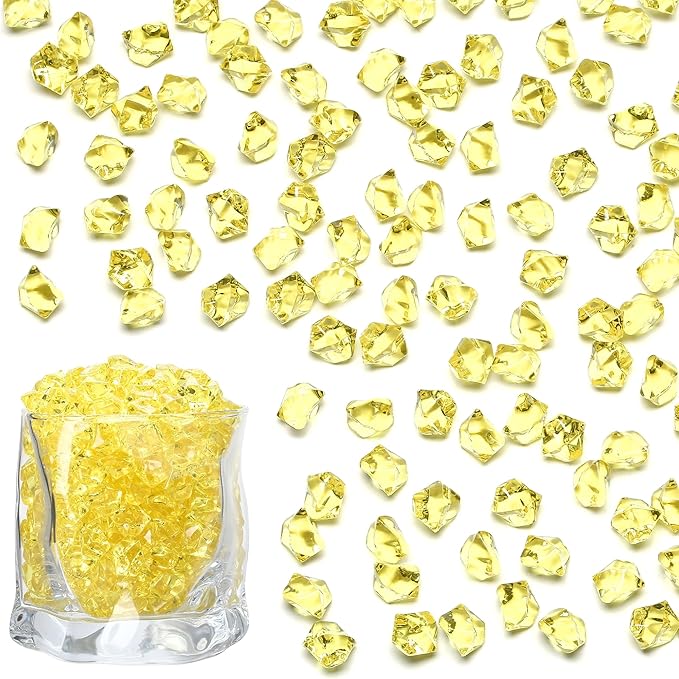 LAIDANLA 500PCS Yellow Acrylic Gems Vase Fillers Yellow Fake Ice Cubes Plastic by LAIDANLA