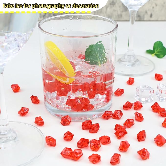 YATOJUZI 500pcs Fake Ice Cubes Red Acrylic Crushed Rocks Vase Fillers Plastic - Image 3