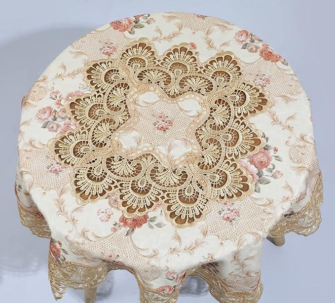 vctops Damask Lace Patchwork Tablecloth Luxury Square Small Table Cover Elegant - Image 3