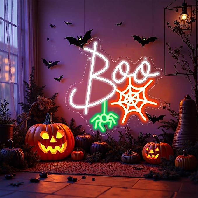 Boo Neon Sign Ghost Neon Light Lets Get Spooky Neon Light Halloween Home Decor - Image 2