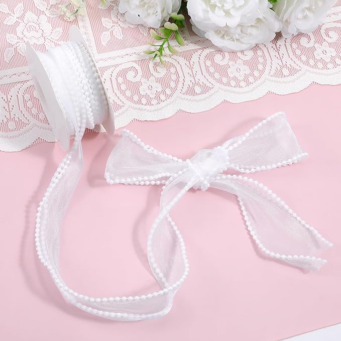 1.5 Inch Faux Pearl Ribbon, Smooth White Ribbon - Image 6