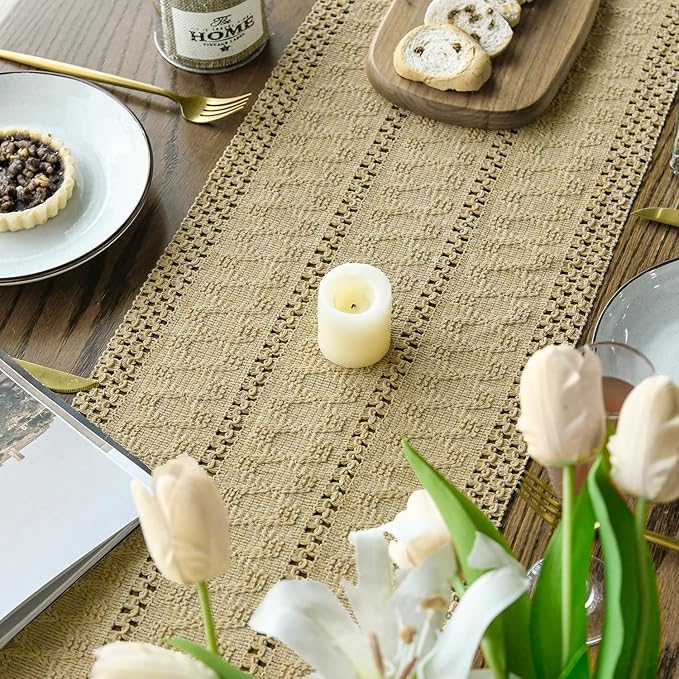 Artoid Mode Burlap Brown Farmhouse Woven Rustic Hollow Table Runner, Seasonal - Image 4