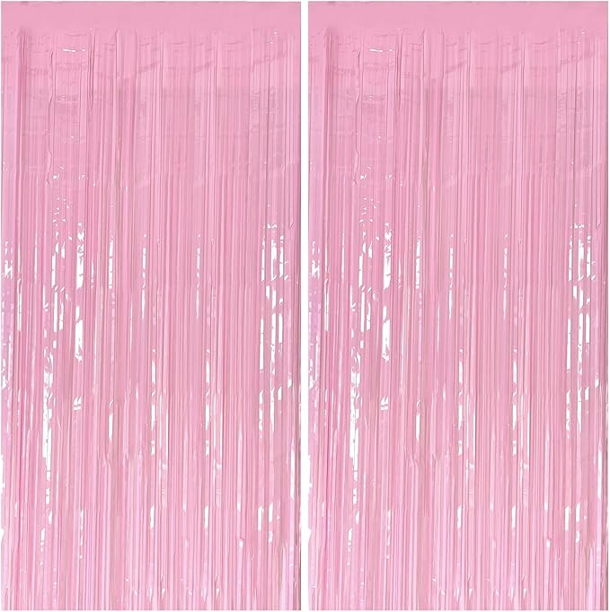 Pastel Pink Party Streamers Foil Fringe Backdrop Curtains Tinsel Streamers by BOMSI