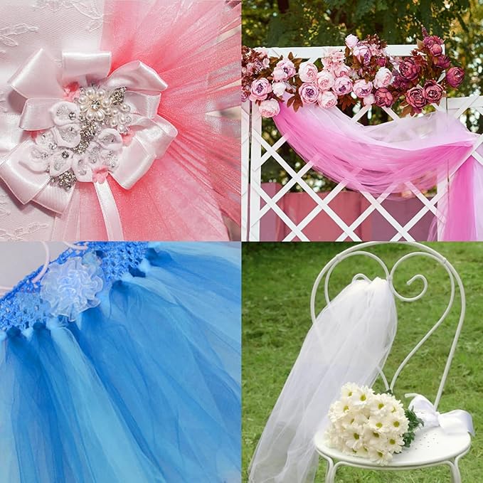 6 Inch × 100 Yards Tulle Mesh Ribbon Light Pink Tulle Fabric Ribbon Roll - Image 3