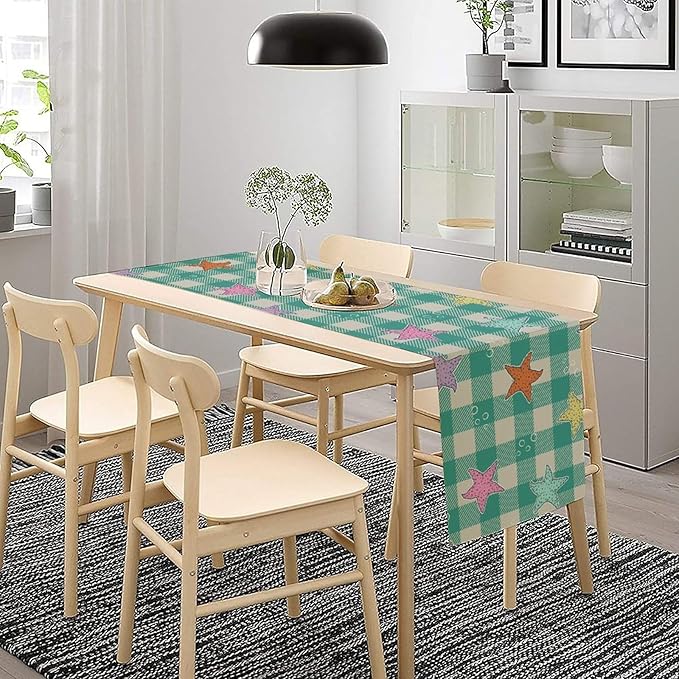 Starfish Plaid Table Flag Green Plaid and Marine Life Starfish Kitchen Table - Image 4