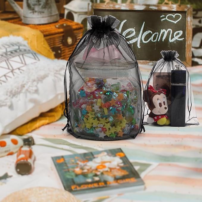 ANZNKU 100 Pack Premium Sheer Organza Bags 6x9 inches Mesh Gift Bags Drawstring - Image 5