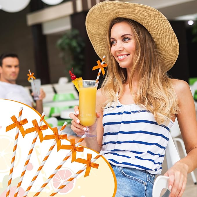 50 Pcs Fall Orange Paper Bow Straws - Image 6