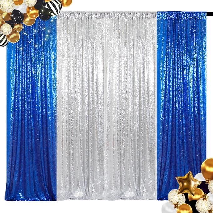 ShinyBeauty Silver and Blue Sequin Backdrop - Image 5