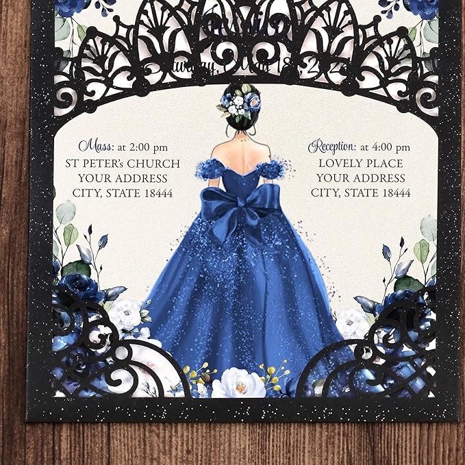 50Pcs Navy Blue Crown Invitations - Image 5