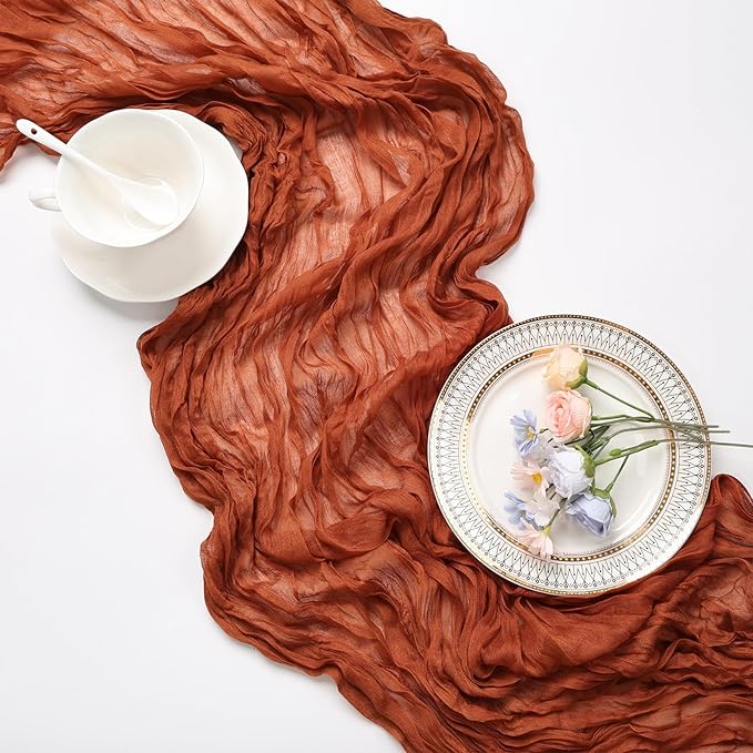 6 Pack Fall Thanksgiving Table Runner Terracotta Cheesecloth 10ft Boho Gauze - Image 6
