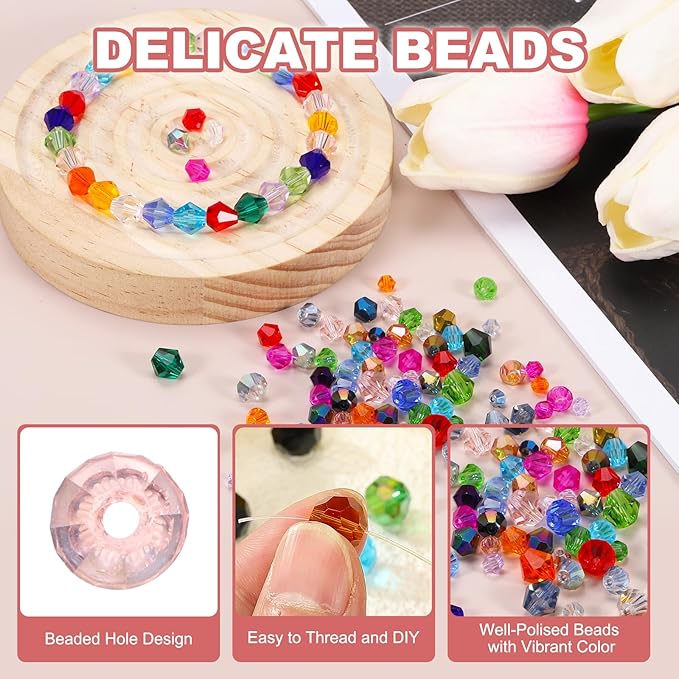 PATIKIL 1000pcs 4mm Bicone Glass Crystal Beads, Faceted Glass Spacer Beads - Image 3