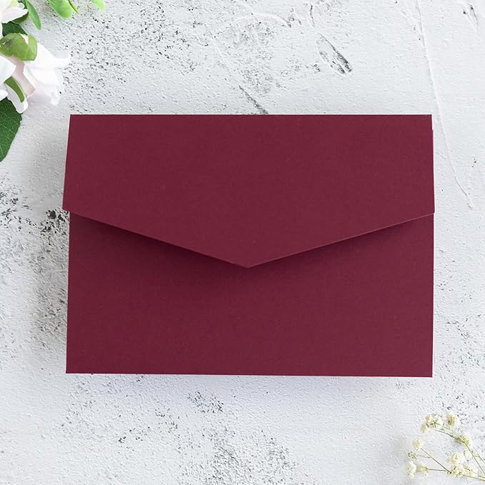 20 PCS Burgundy Tri-fold Laser Cut Wedding Invitation Pockets - Image 5