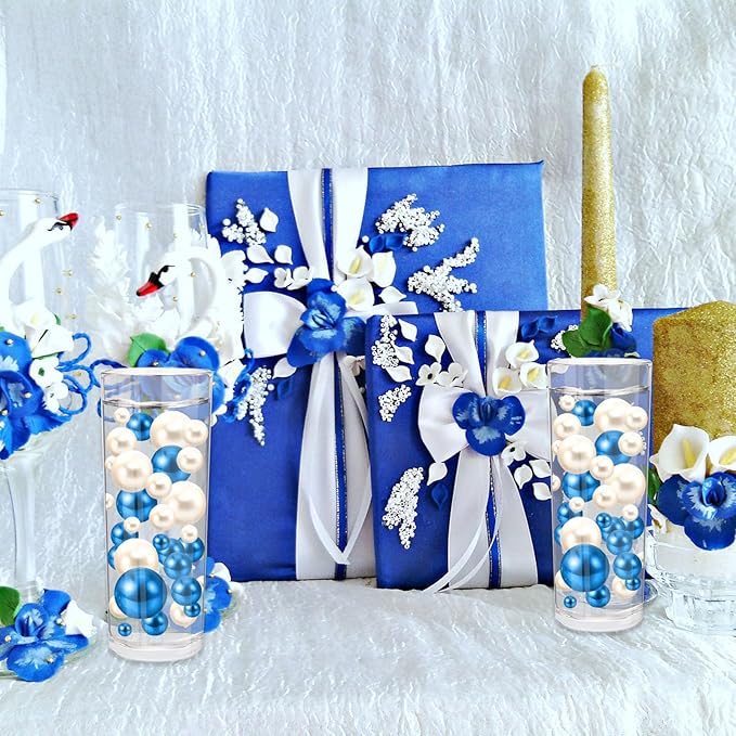 100PCS Blue White Faux Pearls Beads - Image 3