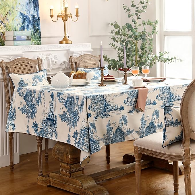 patdrea Designer Vintage Cyan Extra Long Tablecloth - Image 9