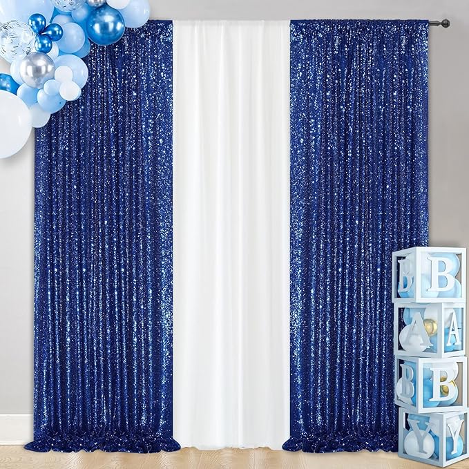 SquarePie Sequin Backdrop Curtain 2FT x 8FT Navy Blue 2pcs Curtain Background - Image 2