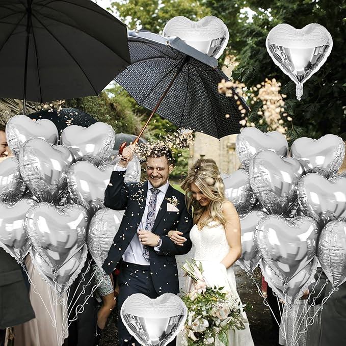 Silver Heart Foil Balloons, Graduation, New Year Party Decor - Image 4