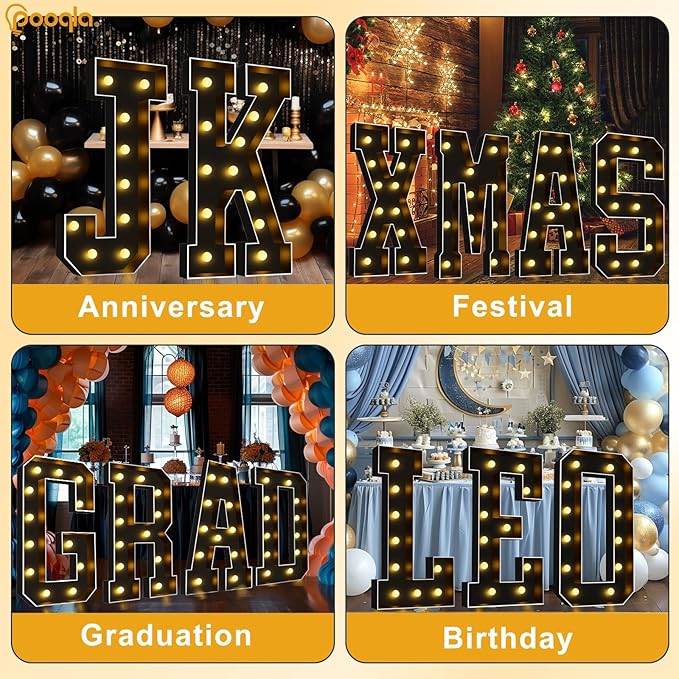 Pooqla 4 FT Marquee Light Up Letters, Giant LED Sign Black Marquee Letter - Image 6