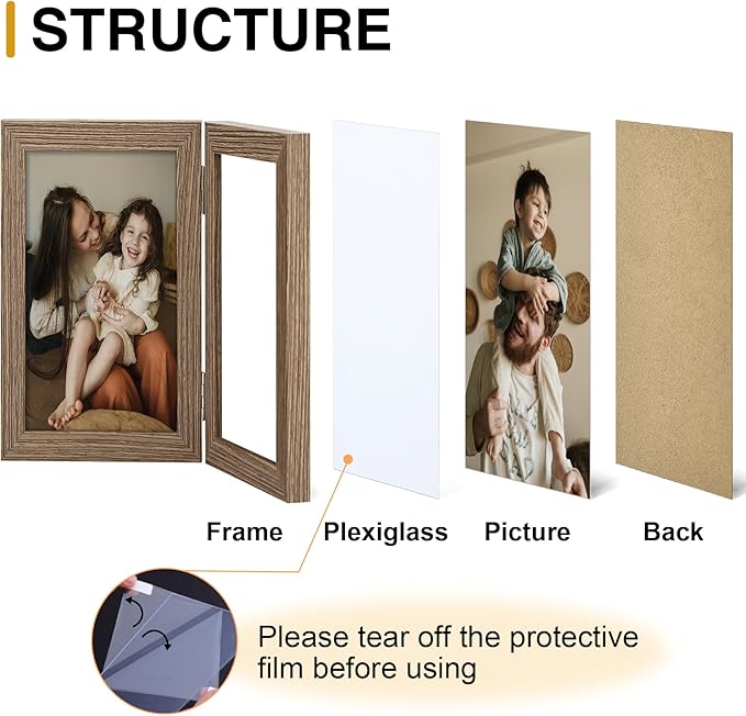 decorUhome Double 5x7 Picture Frame Vertical, Engineered Wood Bifold Photo Frame - Image 3