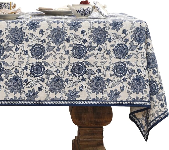 patdrea Designer Vintage Blue Rectangle Tablecloth, Linen Anti-Wrinkle Paisley by Welcometopatdrea