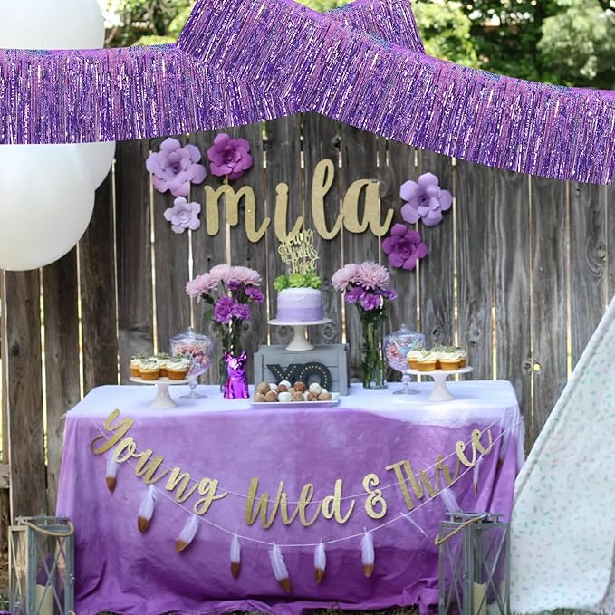 BEISHIDA 3 Packs Metallic Foil Fringe Garland Laser Light Purple Wall Hanging - Image 4