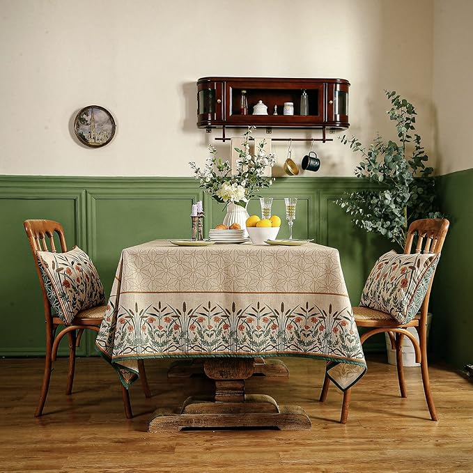 patdrea Designer French Light Brown Rectangle Table Cloth, Linen Floral Durable - Image 8