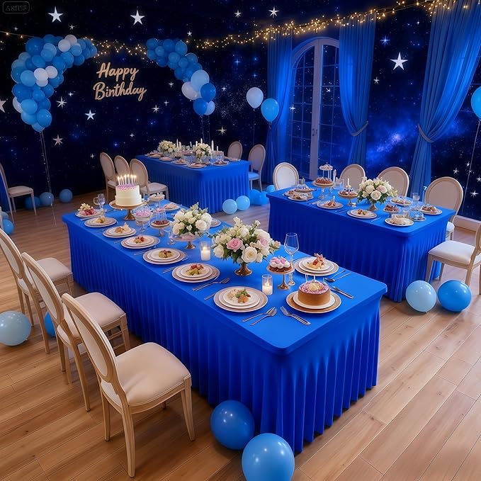 Wish Care 6 Pack Royal Blue Spandex Table Clothes - Image 2