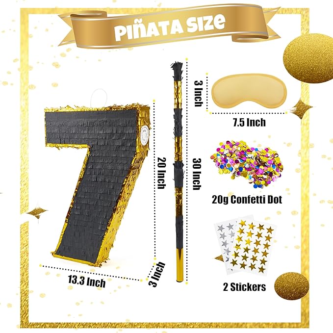 PCFING 20 Inch Number 7 Piñata Gold Black - Image 2
