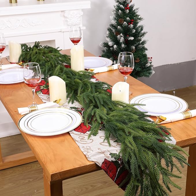 1 Pcs Artificial Norfolk Pine Garlands Christmas, 9 FT Dense Real Touch Winter - Image 4